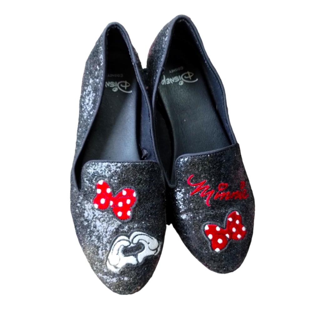 Torrid Disney Black Glitter Loafer Minnie Mouse Flat Shoes Size 8ww